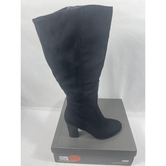 Style & Co Boots Women's Size 9.5 Wide Calf Black Block Heel Knee High Dress - Picture 2 of 8